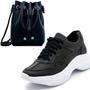 Imagem de Kit Tênis Feminino Preto Sneaker Chunky Sola Alta E Bolsa Saco Transversal