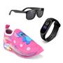 Imagem de Kit Tenis Infantil Feminino Led Calcefacil Stitch Rosa + Oculos+relogio