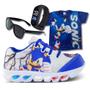 Imagem de Kit Tênis Led Infantil Menino Masculino Sonic + Camisa + Relógio + Óculos
