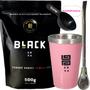 Imagem de Kit Tereré Black Erva Mate 500g+ Copo Alumínio Térmico ROSA + Bomba Tradicional Inox Acompanha Scoop
