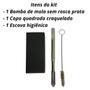 Imagem de Kit tereré copo aço inox 250ml craquelado quadrado + bomba mola sem rosca desmontável prata + escova de higienização