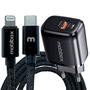 Imagem de Kit Tomada / Caixinha / Fonte / Carregador de Parede - 2 saídas - Usb + Tipo C 3A - c/ Cabo lightning entrada Tipo C - Ultra rápido
