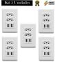 Imagem de Kit Tomada De Parede Dupla 10A Com Espelho Branco 4x2 Com 2 Portas Usb 3A - Conjunto 5 Unidades
