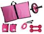 Imagem de Kit Tornozeleira 4KG Rosa + Halteres 4KG Rosa + Colchonete Dobravel Rosa + Roda + Pula Corda