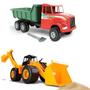 Imagem de Kit Trator Retroescavadeira Escavadeira Caminhão Basculante Com Pá Grande Brinquedo