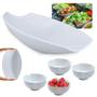 Imagem de Kit Travessa para Buffet Salada 41cm Oval Curva Funda + 4 Tigelas 720ml em Melamina para Restaurante