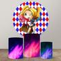 Imagem de Kit Trio de Capas Cilindro + Painel Tema Arlequina Veste Fácil 3d Sublimado C/elástico Festa Aniversario