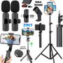 Imagem de Kit Tripé Pedestal 2m Suporte Vertical Celular Bastão Controle Microfone Sem Fio Duplo Tipo-C