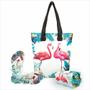 Imagem de Kit Tropical Feminino Flamingos com Bolsa, Necessaire e Chinelo, Magicc