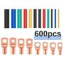 Imagem de Kit Tubo Macarrao Espaguete Termo Retratil Terminal Olhal Ilhós De Cobre 600 Pçs Jogo P/ Emendar Isolar Fios Elétricos Cabos Bateria