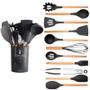 Imagem de Kit Utensilios Cozinha Silicone Colher Copo Suporte 12 Peças Preto Com Copo