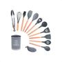 Imagem de Kit Utensílios Cozinha Silicone Inox MDF 13 Peças