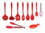 Imagem de Kit Utensílios Cozinha Silicone Maciço Vermelho Colheres 10pçs