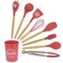 Imagem de Kit Utensílios de Cozinha 9 Peças Silicone Cabo Madeira com Suporte