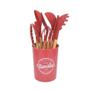 Imagem de Kit Utensílios de Cozinha 9 Peças Silicone Cabo Madeira com Suporte