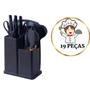 Imagem de Kit utensílios de cozinha c/ 19 pçs silicone e cabod e madeira completo - cor preta