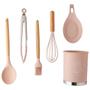 Imagem de Kit Utensílios De Cozinha Em Nylon e Madeira Rosa 13 Peças