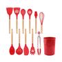 Imagem de Kit Utensílios de Cozinha em Silicone 12 Peças Conjunto de Utensilios Cabo Madeira Antiaderente