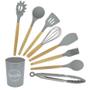 Imagem de Kit Utensílios de Cozinha Silicone Cabo Madeira 9 Peças com Suporte