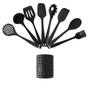 Imagem de Kit Utensílios de Silicone Inteiriço 8 Peças + Suporte Em Aço Inox Preto para Cozinha Linha Premium