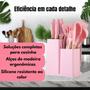 Imagem de Kit Utensilios Silicone 19 pçs cabo de madeira sem BPA Rosa