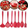 Imagem de Kit Utensílios Talheres Cozinha Silicone Vermelho 7 Peças