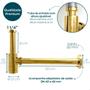 Imagem de Kit Valvula Click Dourada E Sifão Copo Lavatório 1 1/4 Cuba Lavabo Luxo Sifão Metal Gold Com Copo E Ralo De Pia Banheiro Escoamento Cuba 40mm Premium