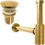 Imagem de Kit Valvula Click Dourada E Sifão Copo Lavatório 1 1/4 Cuba Lavabo Luxo Sifão Metal Gold Com Copo E Ralo De Pia Banheiro Escoamento Cuba 40mm Premium