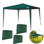 Imagem de Kit Verde Praia Tenda Gazebo 3x3 M Oxford Verde + 3 Paredes Laterais