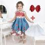 Imagem de Kit Vestido infantil floral azul com vermelho + saia filó + Laço