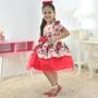 Imagem de Kit Vestido Infantil Floral Tule Vermelho Glitter: Natal + Laço para Cabelo