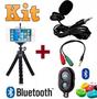 Imagem de Kit Youtuber Microfone De Lapela Celular Câmera Dslr + Mini Tripé Flexível + Controle Bluetooth