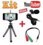 Imagem de Kit Youtuber Mini Tripé + Microfone Profissional Condensador de Mesa Lapela Celular + Luz Led Anel Iluminador Ring Light