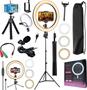 Imagem de Kit Youtuber Profissional Microfone Lapela Tripé Pedestal Ring Light Iluminador Luz Anel Led Flash 26cm Suporte Celular