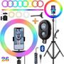 Imagem de Kit Youtuber Suporte Celular Tripé Luz Led Iluminação Ring Light Rgb Colorida + Microfone Profissional Gravação de Vídeo
