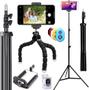 Imagem de Kit Youtuber Tripé Profissional Celular Smartphone Câmera Pedestal + Tripé Flexível + Controle Bluetooth Universal