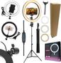 Imagem de Kit Youtuber Tripé Profissional Pedestal 2,10m + Luz Iluminador Led Ring Light 26cm Reclinável Suporte Celular Universal