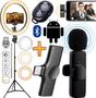 Imagem de Kit Youtuber Tripé Suporte Celular Microfone Lapela Sem Fio Tipo C Android + Aro de Luz Ring Light Selfie Gravação Vídeo