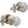 Imagem de Kwikset Juno Keyed Entry Door Knob e Single Cylinder Deadbolt Combo Pack com proteção antimicrobiana microban com segurança SmartKey em níquel de cetim