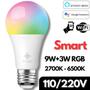 Imagem de Lâmpada Led Inteligente E27 Kit1 Lampadas Smart Luz 2x Colorida Wifi 9W Casa RGB  Branco Iluminação Bulbo Residencial Bivolt 110V220V