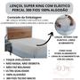 Imagem de Lençol 300 Fios Super King com Elástico Percal 100% Algodão Cama Box Toque Macio Aveludado