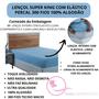 Imagem de Lençol Cama Box King Size Avulso 100% Algodão com Elástico Liso Percal 300 Fios