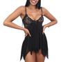 Imagem de Lingerie Feminina Sexy Sensual Preta com Renda e Fenda Conjunto de Camisola e Calcinha Fio Dental