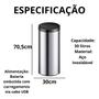 Imagem de Lixeira Automática Redonda em Aço Inox 50 Litros com Sensor