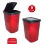 Imagem de Lixeira Cesto Lixo 9 Litro C/Tampa Click Label Vermelha Inox