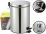 Imagem de Lixeira Com Pedal 3 Litros Inox Banheiro Cozinha Escritório Tampa Automática Com Cesto Removível Aço Inoxidável