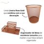 Imagem de Lixeira e Kit Organizador de Mesa Rose Gold Escritório