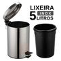 Imagem de Lixeira Inox com Pedal 5 Litros para Banheiro, Cozinha, Escritório com Cesto Removível  