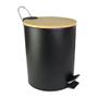 Imagem de Lixeira Inox Preta com Tampa de Bambu 5L  Compacta, Com Pedal e Balde Removível, Ideal para Banheiros e Escritórios