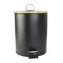 Imagem de Lixeira Inox Preta com Tampa de Bambu 5L  Compacta, Com Pedal e Balde Removível, Ideal para Banheiros e Escritórios